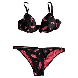 Traje de baño de dos piezas Diane Von Furstenberg Motivo Bocas Negro Rosa