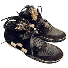 Sneakers Stéphane Kelian in Nabuk Nero a Scacchi con Piume