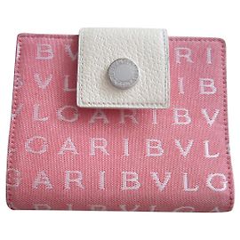 Bulgari Logomania Portemonnaie aus beigem Leder und Canvas