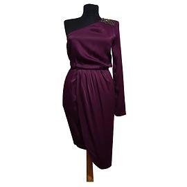 Vestido Guess Drapeado de Um Ombro Roxo de Viscose