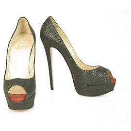 Christian Louboutin Blu Glittery Lady Peep Platform Heels Décolleté con punta aperta 37