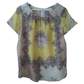Autre Marque EMILY VAN DEN BERGH Top de algodón con motivos florales abstractos Blanco Amarillo