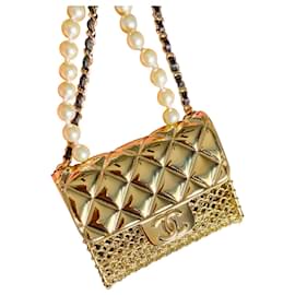 Chanel Mini Collana Oro Metallo Perle e Pelle di Agnello