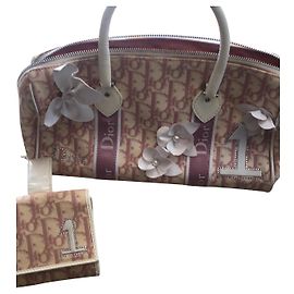 Christian Dior Handtasche und Geldbörse Set Rosa Stoff
