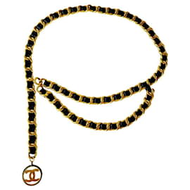 Chanel Cambon Kettengürtel mit Logo Anhänger Schwarz