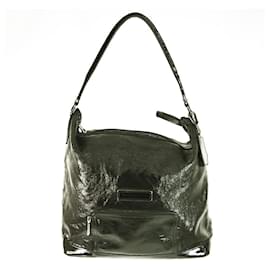 Borsa a tracolla Hobo con cerniera superiore tasca frontale in pelle lucida nera Longchamp