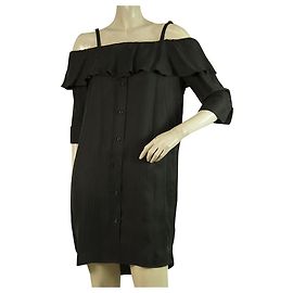 Neil Barrett Minivestido suelto negro con hombros descubiertos y volantes Talla S