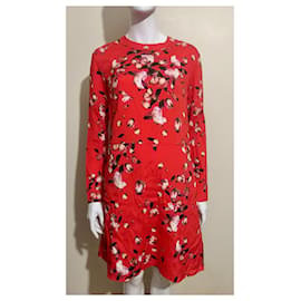 Vestido de seda vermelha com estampa orquídea - Cacharel