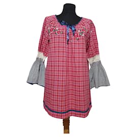 Blusa Túnica a Cuadros Odd Molly Rojo Rosa Azul Algodón