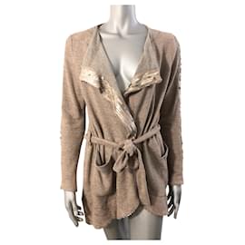 Airfield Weste aus Wolle in Camel mit goldenen Pailletten - Autre Marque
