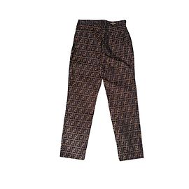 Fendi FF Jacquard Logo Hose Braun Schwarz Gold