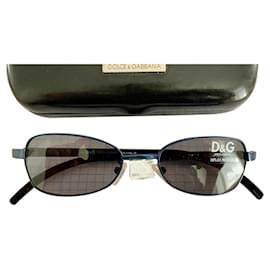 Occhiali da sole rettangolari in metallo blu notte Dolce & Gabbana 2034