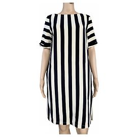 Bcbg Max Azria Gestreiftes Seidenkleid Schwarz Weiß XS
