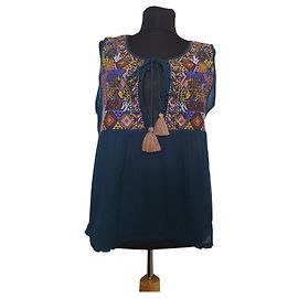 Free People Tanktop Türkis Baumwolle Größe L