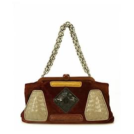 Bottega Veneta Limited Edition Borsa in Velluto Bordeaux Intrecciato con Manico a Catena