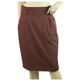 Loro Piana & Windsor Borgoña Mezcla de lana virgen Hasta la rodilla Falda Talla 38