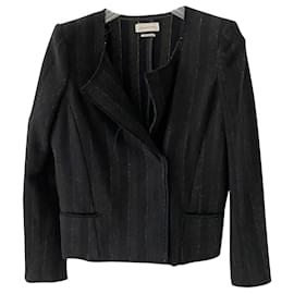 Isabel Marant Etoile giacca corta in lana a righe blu navy e kaki