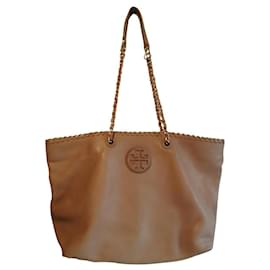 Beige Tory Burch Shopper mit fester Kette und internem Magnetverschluss