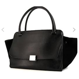 Trapezio medio in camoscio e pelle nera - Céline