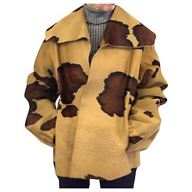 Autre Marque Manteau en peau de vachette avec effet dentelle perforée taille 38