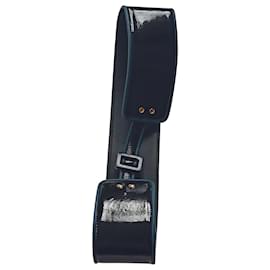 Ceinture large Yves Saint Laurent en cuir vernis noir et bleu