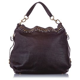 Bolso tote de cuero Spalla con adornos de Miu Miu