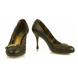 Dolce & Gabbana Dunkelbraune Leder Pumps Runde Zehe Holzabsatz Gr 37,5 Schuhe