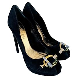 Décolleté Alexander Mcqueen in camoscio nero con fibbia gioiello 41