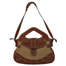 Autre Marque Patricia Pepe Braun Leder Metallic Wollstoff Handtasche Schultertasche