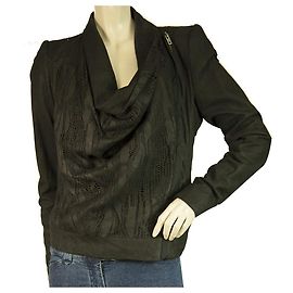 Helmut Lang Schwarze Perforierte Lederjacke mit seitlichem Reißverschluss und Wasserfallausschnitt Größe S