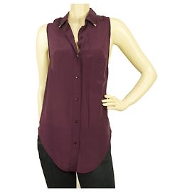 American Retro Americano Retro Morado100% Blusa sin mangas de seda con botones - Sz 36