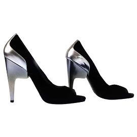 Décolleté a spillo in pelle scamosciata nera bicolore Pierre Hardy e pelle argento 41