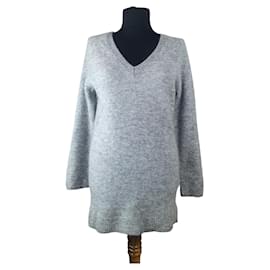 Bruuns Bazaar V-Ausschnitt Pullover grau Wolle Mohair