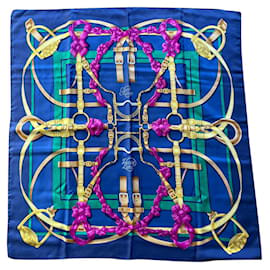 Foulard Hermès Large Manege in seta blu 90x90