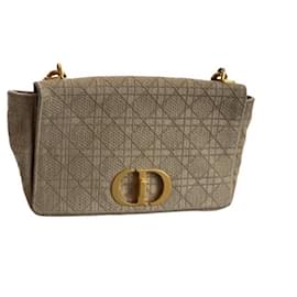 Borsa a mano Christian Dior Grand Caro Beige in cotone