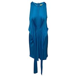Issa London Blaues Seidenkleid mit drapiertem Gürtel