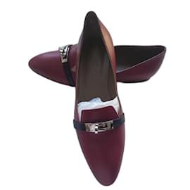Hermès Kelly Ballerinas Leder Schwarz Silber Dunkelrot