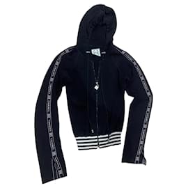 Chanel Kapuzenstrickjacke schwarz weiß aus Baumwolle