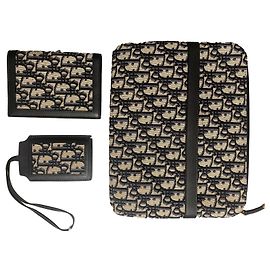 Pochette da viaggio Christian Dior Oblique blu navy in tessuto