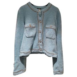 Chanel Blue Azur Cotton Polyamide Jacket Size 44