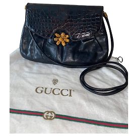 Bolso bandolera Gucci de piel de cocodrilo marrón oscuro