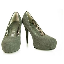 Autre Marque Décolleté con tacco alto e plateau in tweed grigio taglia scarpe UK 6, Euro 39