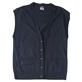 Chanel Uniform Weste blau schwarzer Rand Kamelienknöpfe