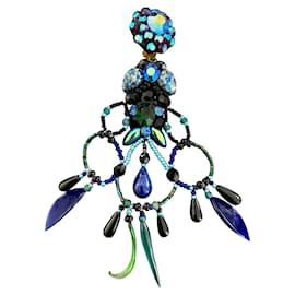 Orecchini pendenti in vetro e strass blu pavone - Autre Marque