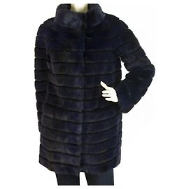 Manzari Velvet Mink & Visone Fur Midnight Blue Modern cut Jacket Coat 42