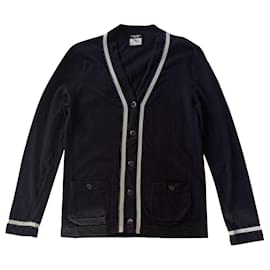 Cardigan Chanel Uniform in cotone eggshell blu navy