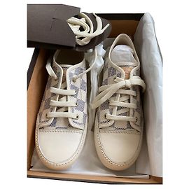 Sneakers Louis Vuitton Beige Crema Damigierro Pelle Taglia 32