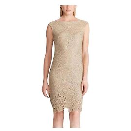 Robe de cocktail en dentelle or pâle Ralph Lauren