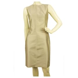 Dolce & Gabbana Metallic Beige ungesäumtes knielanges ärmelloses Trägerkleid Gr 42