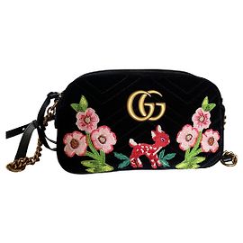 Gucci Marmont Small Velvet Handbag Black Pink Orange Dark Green
